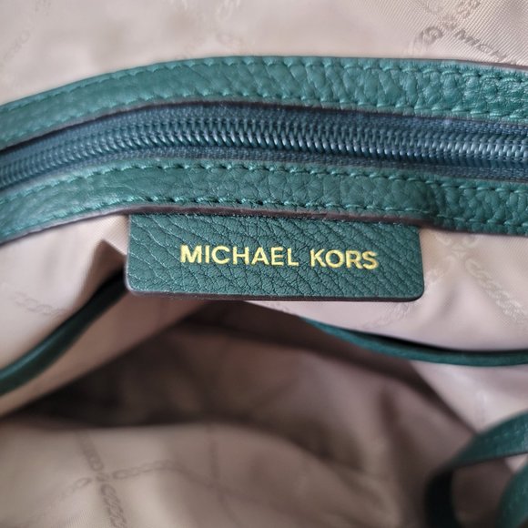 MICHAEL KORS Raven Green Emerald Gold Leather Large Shoulder Tote - Picture 14 of 14